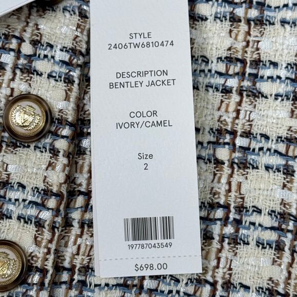 VERONICA BEARD Bentley Tweed Jacket Sz-2 Ivory/Camel 2406TW6810474 - Picture 11 of 16